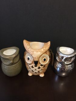 Lot of 3 Owls candle holders ceramic