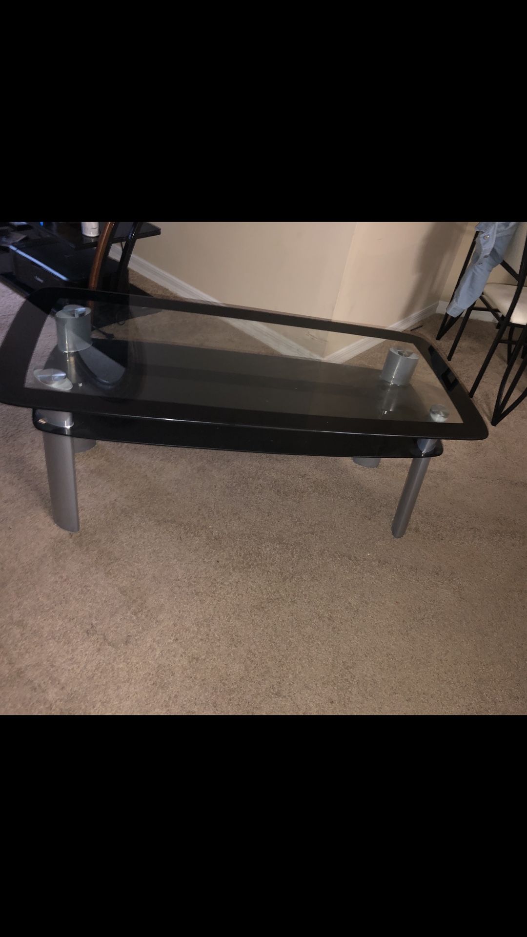 DOUBLE GLASS TABLE!!! Silver legs !