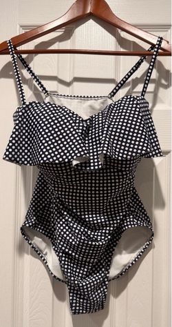 Black/White Gingham One-Piece Swimsuit Ruffle Adjustable Strap C M