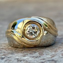 14K Gold 2-Tone Natural Earth Mined Diamond Ring Men's Sz 9.5