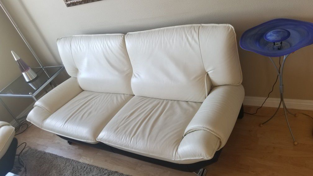 Genuine Leather 3 Piece Sofa Set White & Black Sofa Loveseat Chair 
