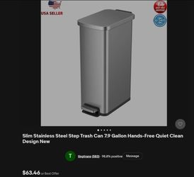 Slim Stainless Steel Step Trash Can 7.9 Gallon Hands-Free Quiet Clean Design