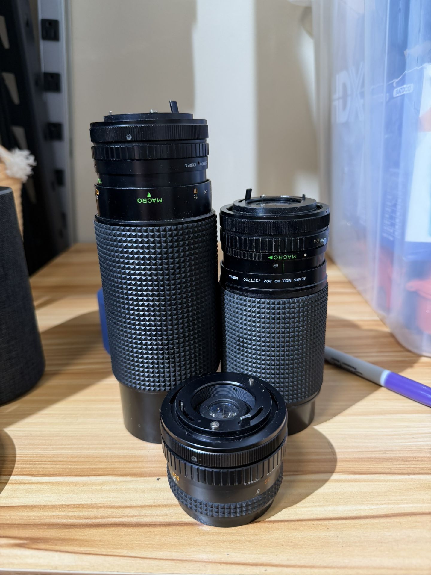 Vintage Sears Lens Lot - 28mm f2.8 Macro + 80-200mm + 70-210mm - Pentax K Mount