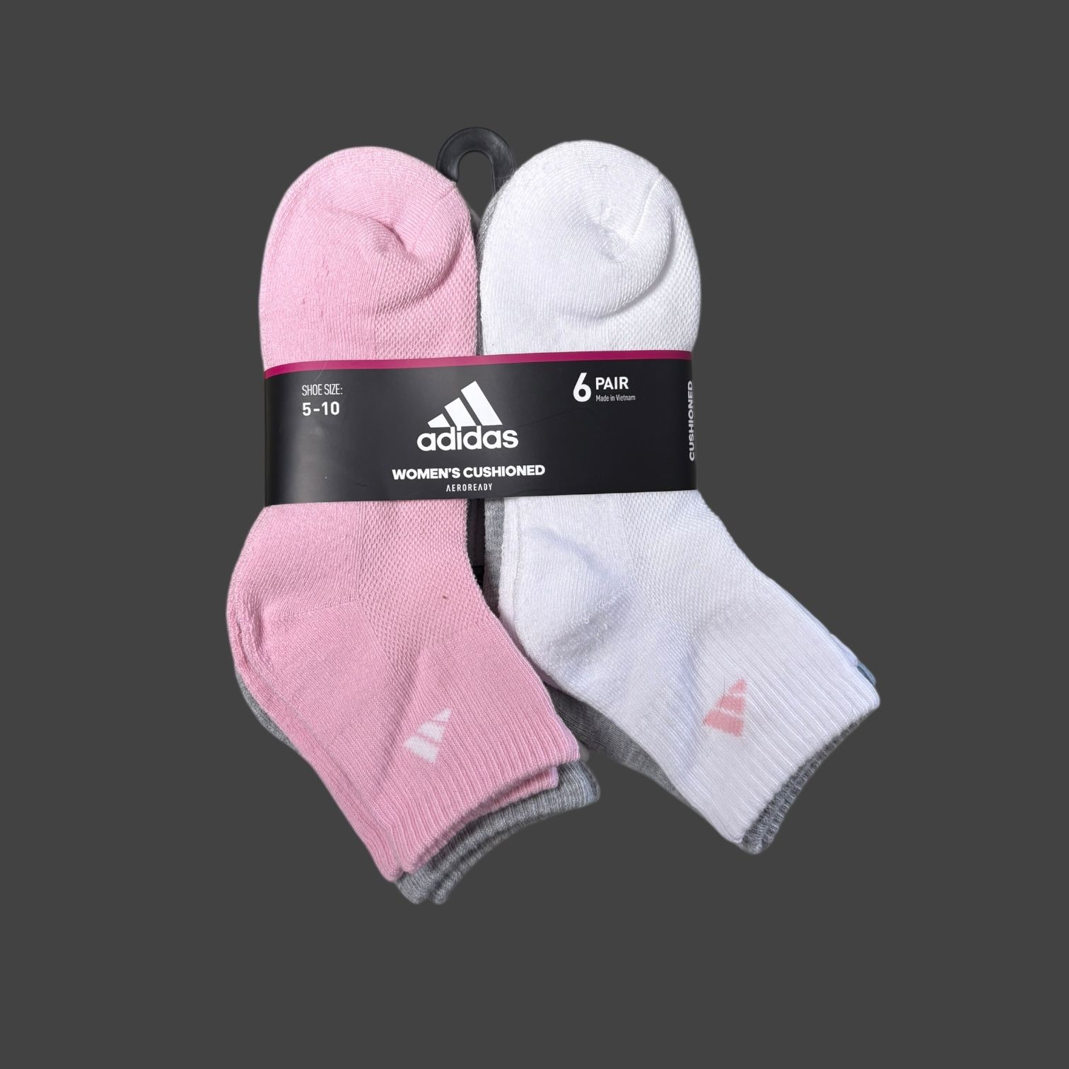 Adidas W’s Cushnd AEROREADY Quarter Arch Compr Socks Blue Gray Pink 5-10 6 pack
