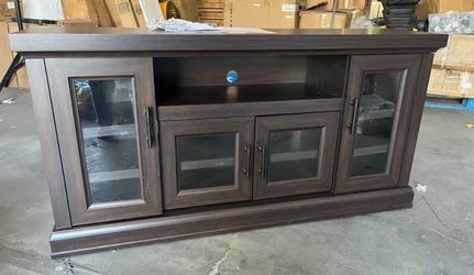 New in the box   OLD CAPTAIN Farmhouse TV Stand up to 65 inch with Glass Door and Adjustable Shelf for Living Room, 60 inch (Classic)