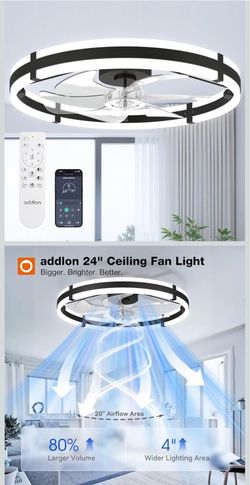 addlon 24" Low Profile Fandelier Ceiling Fans with Lights and Remote, Black Wider Airflow, 3000-6000K Dimmable LED, 6 Speeds, Reversible DC Motor, Rem