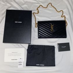 YSL Large Monogram Quilted Leather Wallet on a Chain