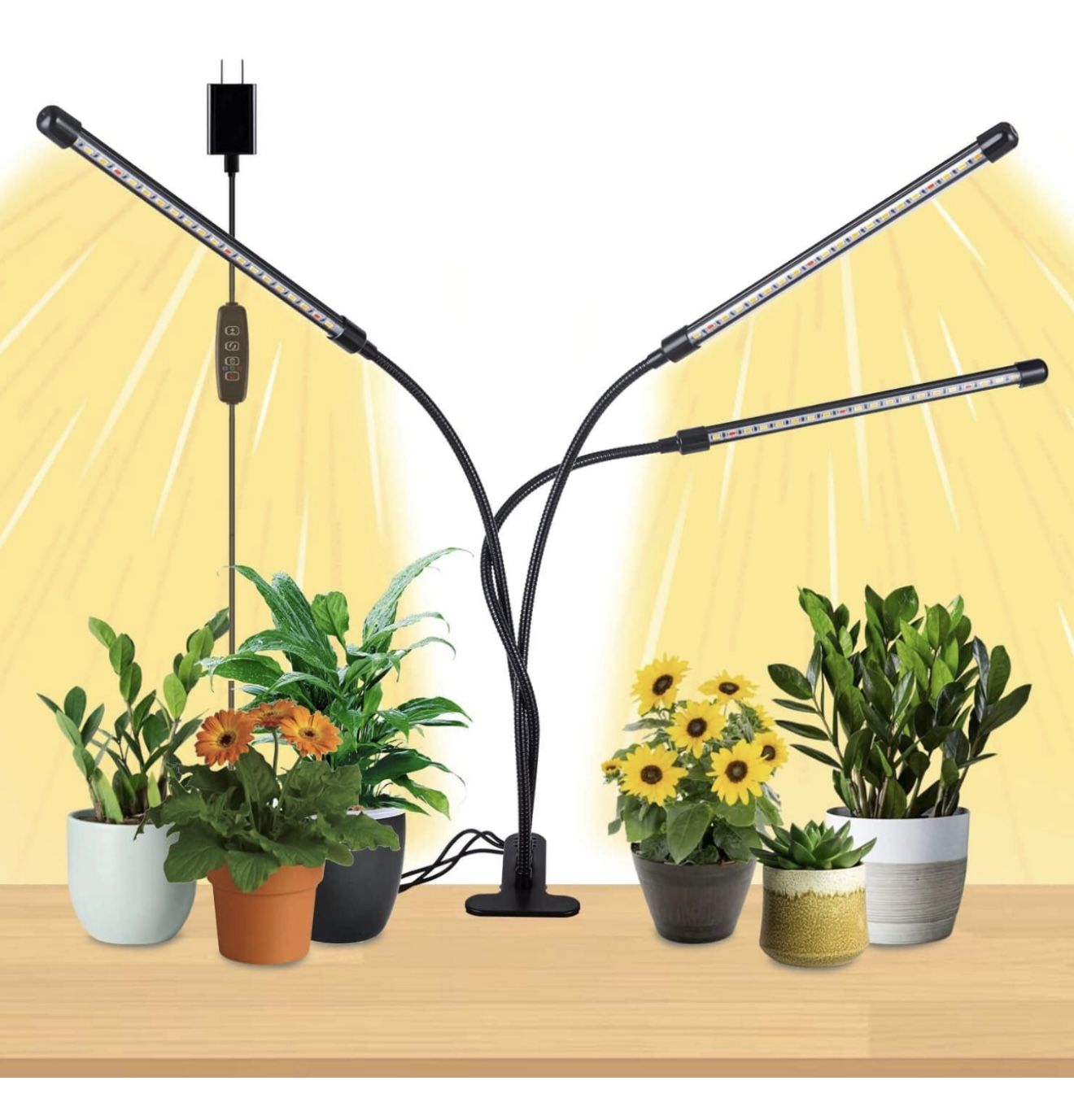 3Head Clip Grow Lights for Indoor Plants, Small Pot Plant Grow Light with 3,9,12 Hr Timer, Full Spectrum Bonsai Grow Light, Bright Plant Growing Lamps