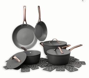 Thyme & Table 12-Piece Non-stick Aluminum Cookware Set, Pots and Pans Set - Grey