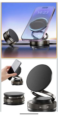 Upgraded Vacuum Magnetic Car Phone Holder 360° Rotation Foldable Suction Cup Mount for MagSafe