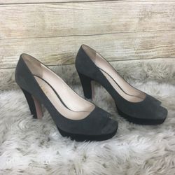 Prada Camoscio Bicolo Open Toe Suede Pumps

