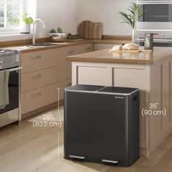 SONGMICS Trash Can, 2 x 10.6 Gallon (2 x 40 L) Garbage Can for Kitchen, with 15 Trash Bags, 2 Compartments, Plastic Inner Buckets and Hinged Lids, Air