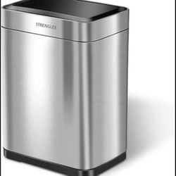 STRENGLEE 16 Gallon Stainless Steel Trash Can Kitchen Large with Lid Vibration Automatic Sensor Larg