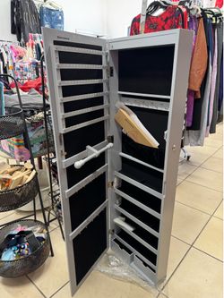 SONGMICS 6 LEDs Mirror Jewelry Cabinet, 47.2-Inch Tall Lockable Wall or Door Mounted Jewelry.