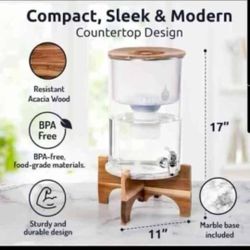 Alkaline Water Filter Dispenser 2.25 Gallon Glass Purifier with Wood Stand