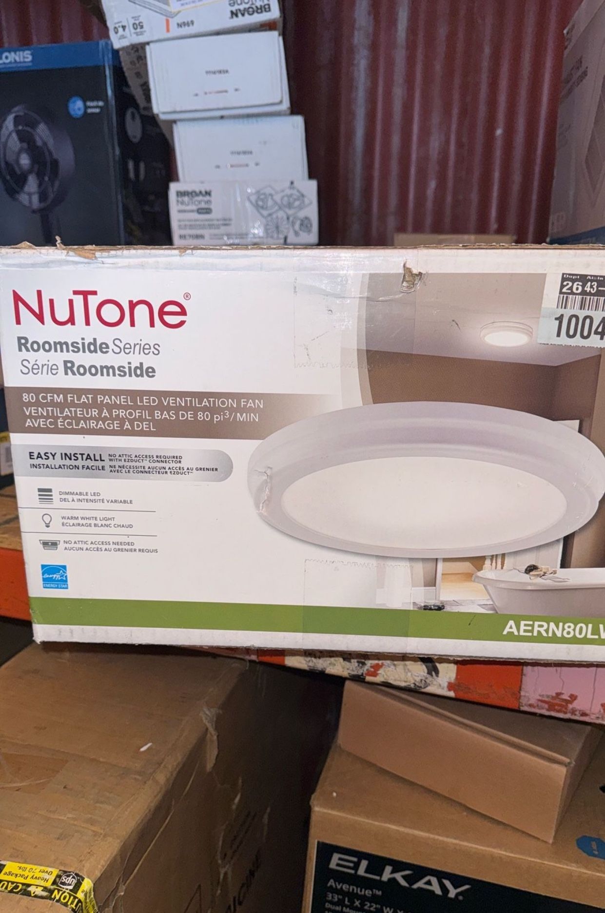 Broan-NuTone Roomside Series Decorative White 80 CFM Ceiling Bathroom Exhaust Fan with Round LED Panel and Beveled Frame ENERGY STAR