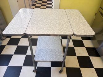 Vintage Mid-Century Chrome & Formica Drop-Leaf Kitchen Cart – Retro 1950s/60s