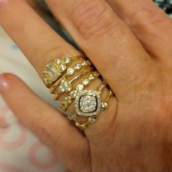 Gold Over Sterling Lab Diamond Ring Set Size 7
