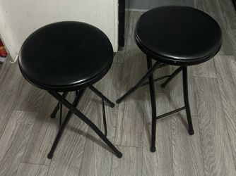 Set of 2 Black Bar Stools – Round Padded Seat – Counter Height