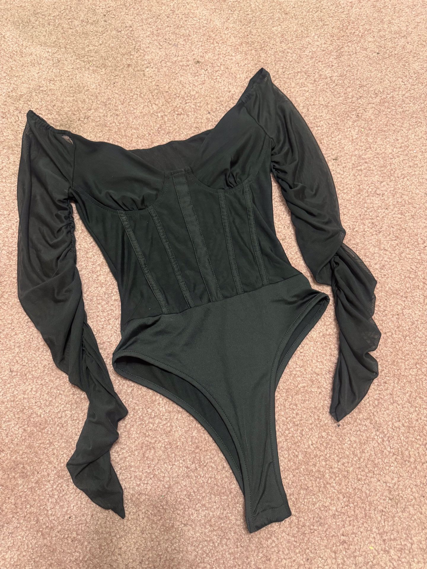 New Xs Black Stretchy Goth Gothic Bodysuit Lingerie Top