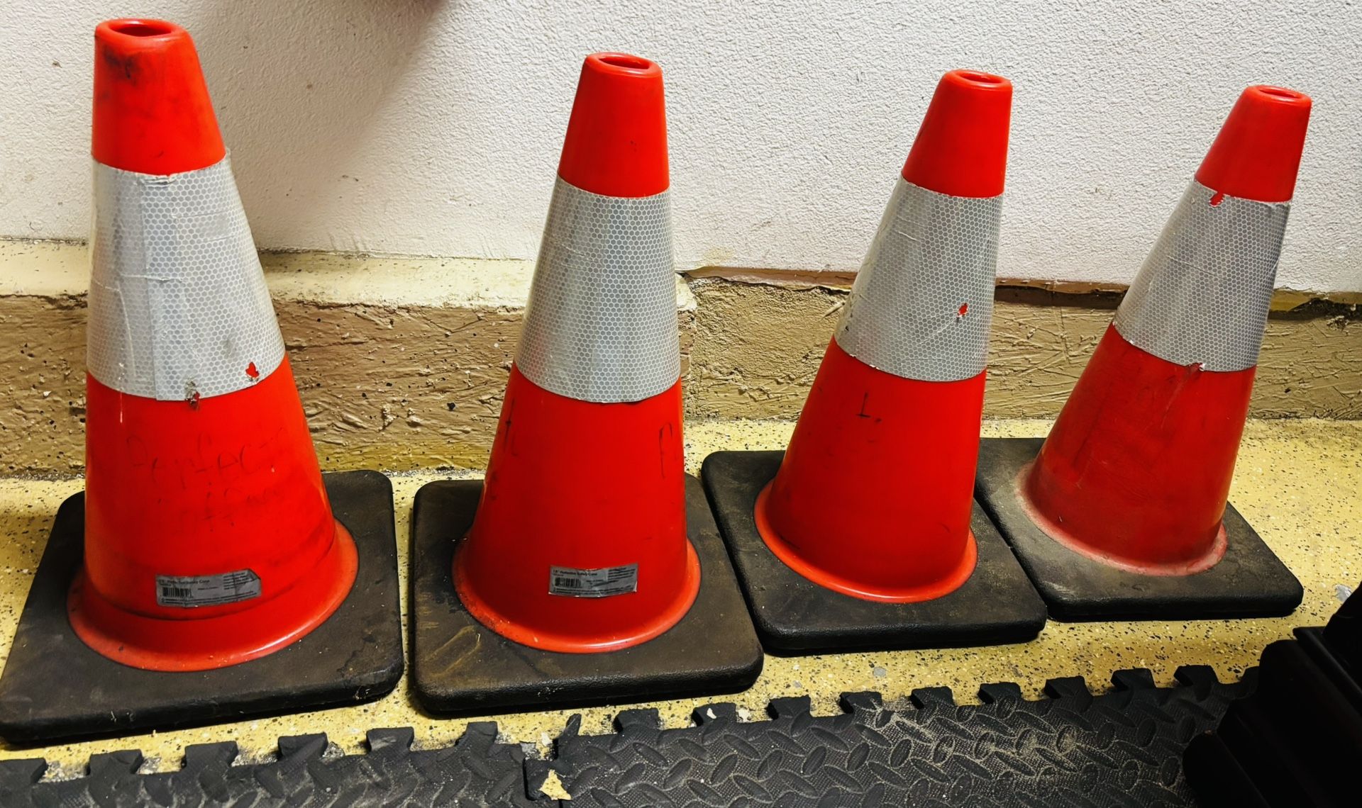 Set of 4 Heavy-Duty Traffic Safety Cones – Reflective Bands, Weighted Bases