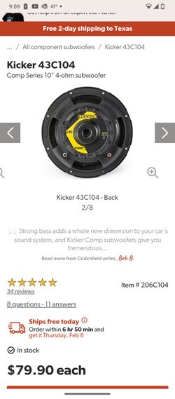 10 Inch Kickers 2 , 10 Inch Kickers Comp .Series. With Box 28x13x13 Like New for Sale ...