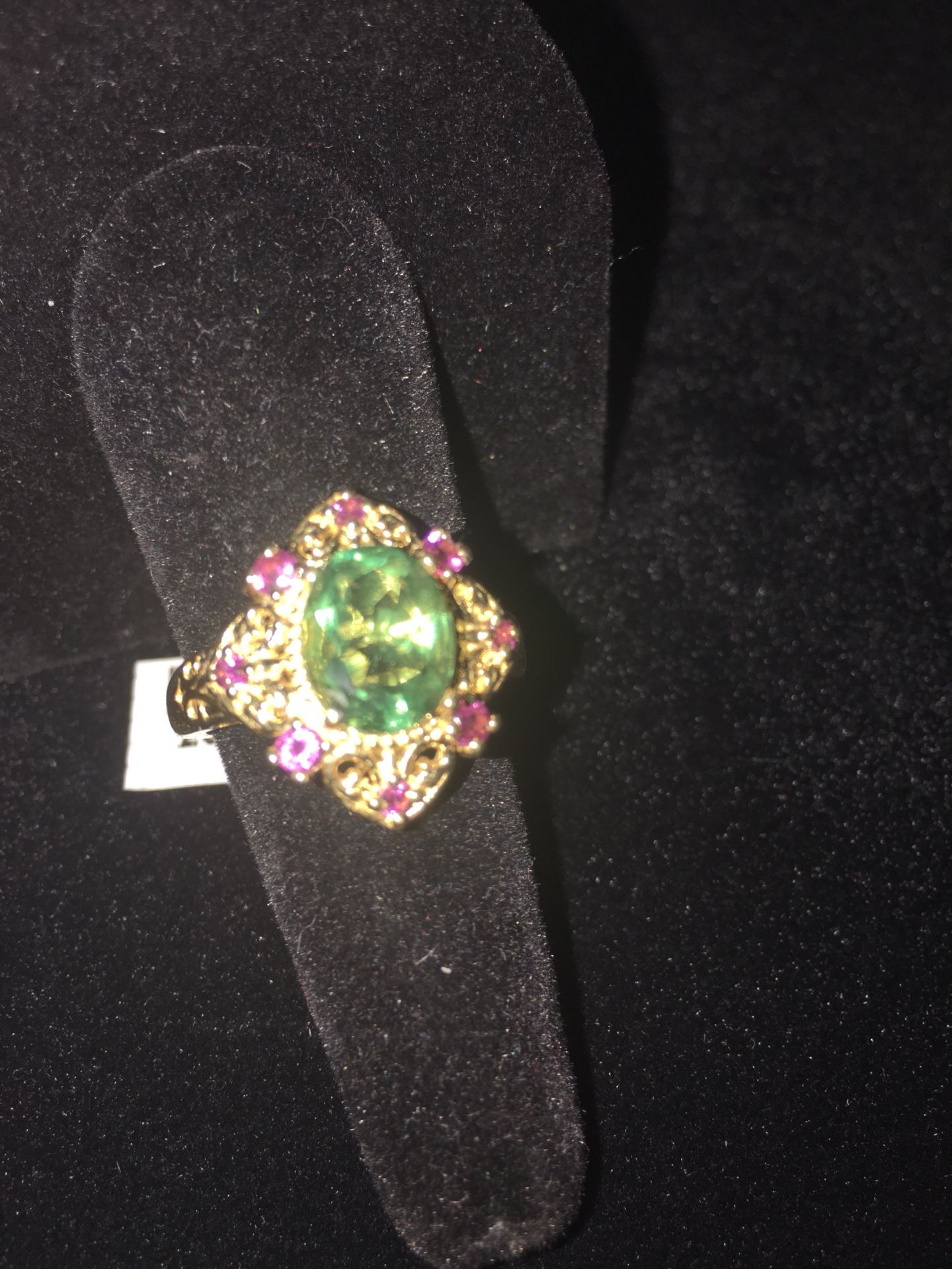 Teal fluorite and garnet ring - sz 8