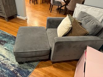 Used grey velvet chair and ottoman