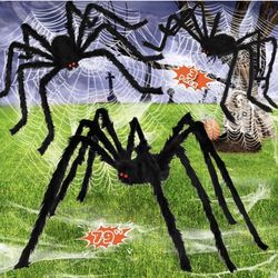 Halloween Spider Decorations (3 Pack), Realistic Scary Giant Spiders Fake Hairy Large Spiders Props for Indoor Outdoor Halloween Decorations Lawn Yard