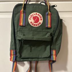 Fjallraven Mini BackPack Army Green With Rainbow Straps