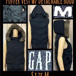 Size M (will Fit L)- Gap Puffer Vest W/ Detachable Hood 