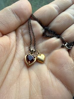 Red garnet and gold heart chain necklace