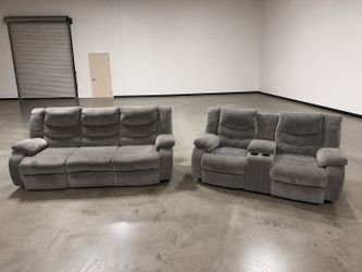 Gray Reclining Sofa & Loveseat Set – Matching – Cup Holders – Super Comfortable