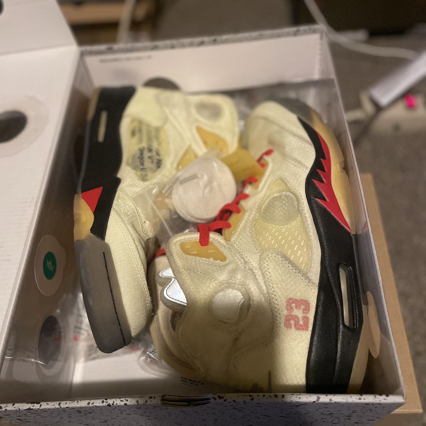 OFF WHITE NIKE AIR JORDAN 5 RETRO MUSLIN RED BLACK SAIL WHITE NEW SALE  SNEAKERS SHOES BOX MEN SIZE 11 45 A3 for Sale in Miami, FL - OfferUp