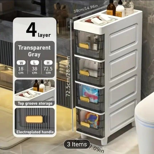 4 Layers Cabinet 1pc Layered Ultra-Slim Plastic Big Capacity Drawer-type Storage Cabinet Office Supplies Unit Based Storage Rack, Studio Narrow Corner