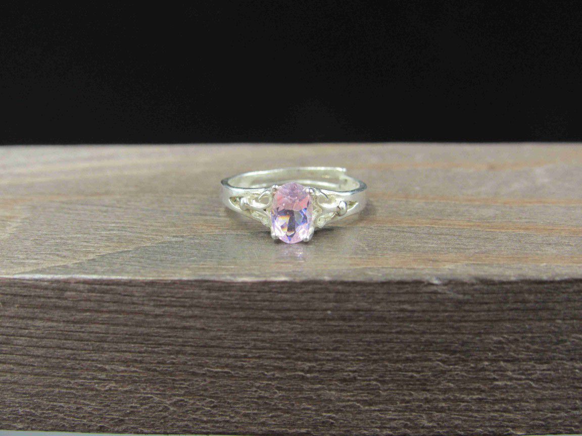 Size 3 Sterling Silver Pink Oval Cubic Zirconia Adjustable Band Ring
