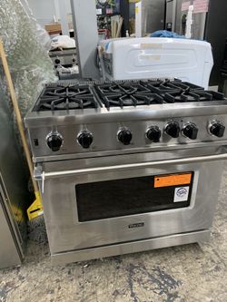 Viking 36” slide in gas range in stainless steel new open box 6 burner