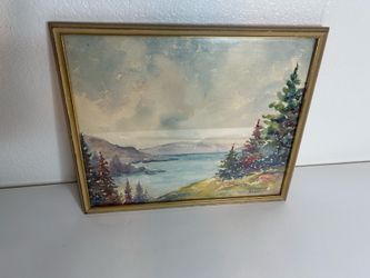Vintage Framed Watercolor Painting - Mid Century Alpine Lake Mountain Landscape Signed Knox 11x13
