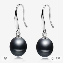 925 Sterling Silver Black Pearl [EAR8]