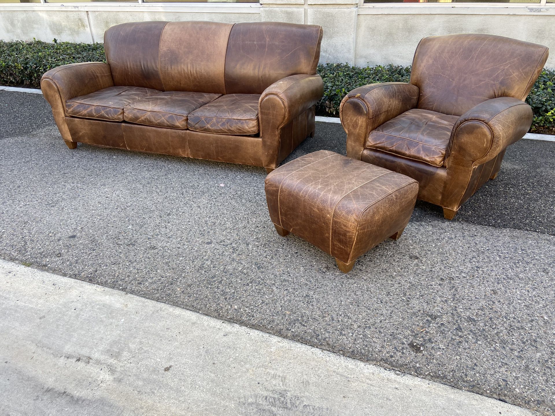 High End Leather Sleeper Sofa and Club Chair Ottoman Set
