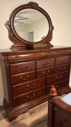 Cherry Wood Dresser with Oval Mirror