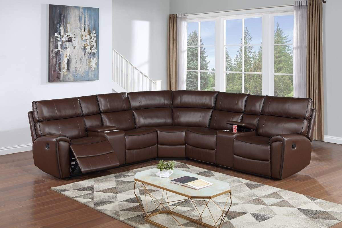 Brand New Brown Leather Reclining Sectional Sofa