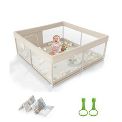 ZEEBABA Baby Playpen with Mat, Playpen for Babies and Toddlers, 47inch Mat Small Baby Play Pens, Play Yard for Infants with Play Mat, 47x47inch Playar