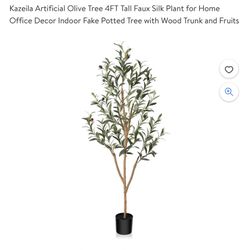 Kazeila Artificial Olive Tree 4FT Tall Faux Silk Plant for Home Office Decor Indoor Fake Potted Tree with Wood Trunk and Fruits