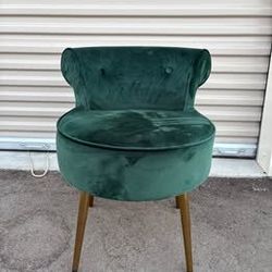 Velvet Vanity Chair - Dark Green with Gold Legs