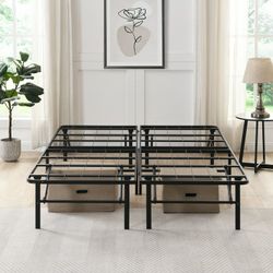 Queen Size Foldable Bed Frame, 14" High Steel Platform Bed Frame