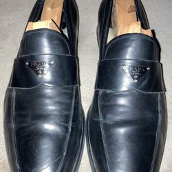 Black Leather Prada Loafers 