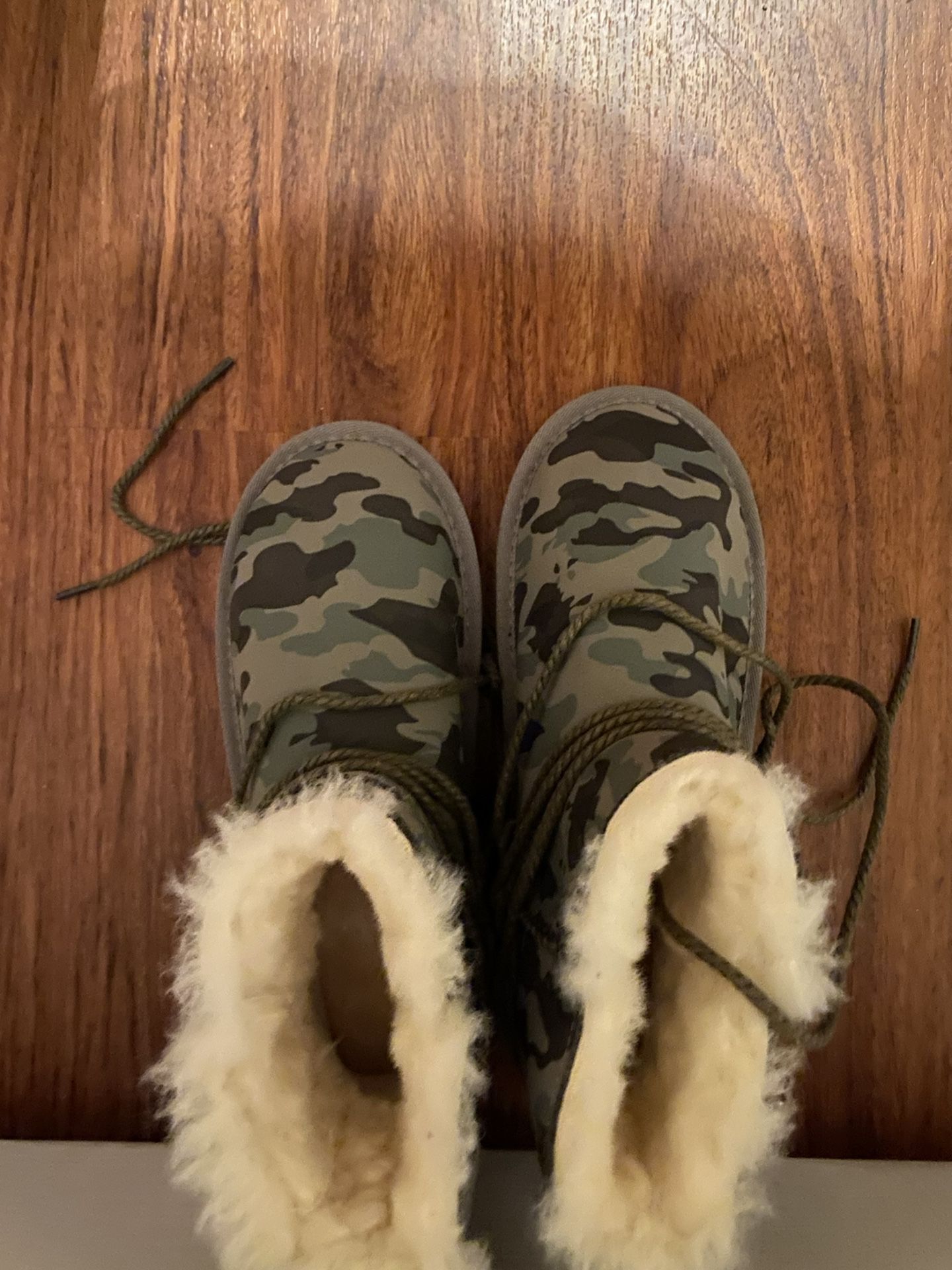 Size 38, Army Fatigue Boots with Fur Insides. Boutique Closeout Sale 