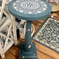 Small Blue and Floral Table with Mandala