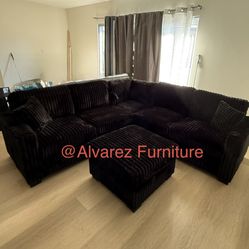 Corduroy Sectional Sofa With Ottoman